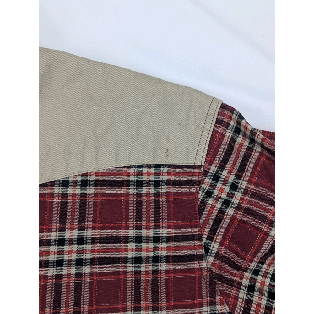 Vintage Wrangler Shirt Mens 2X Red Plaid Tan Brushpopper Pearl Snap Western - Picture 10 of 10